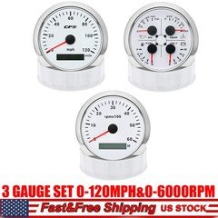 3 Gauge Set 85mm White GPS Speedometer 0-120MPH&Tacho 6000RPM&4 IN 1 Gauge US
