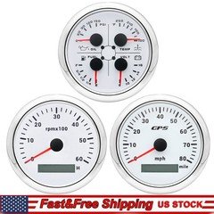 3 Gauge Set 85mm White GPS Speedometer 80MPH&Tacho 6000RPM&4 IN 1 Gauge For Boat