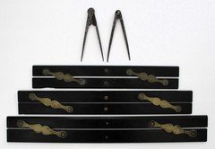 3 Graduated Sized Ebony & Brass Parallel Rulers-2 Dividers Antique c.1855