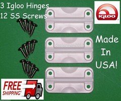 3 IGLOO COOLER REPLACEMENT PLASTIC HINGES + STAINLESS SCREWS HINGE PARTS KIT 