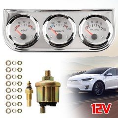 3 in1 52mm 2" Chrome Car Triple Gauge Set Kit Amp Meter Water Temp Oil Pressure