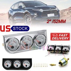 3 in1 Car Meter Auto Gauge 52mm Chrome Car Triple Gauge Kit Oil/Volt/Water Gauge