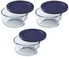 3-Pack 2-Cup Glass Bowls with Dark Blue Lids - Made in USA