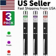 3 Pack Class II Presentation Laser Pointer Pens Red Green Violet 1mW AAA