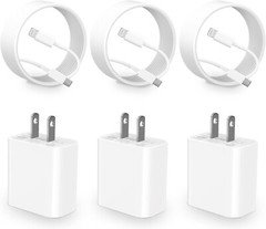 3 Pack for iPhone Fast Charger 20W PD USB C Wall Charger with 6FT Type-C