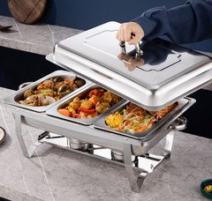 3 Pan Food Warmer Stainless Steel Buffet Set Food Pan Catering Chafer with Lid