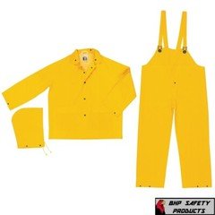 3 Piece Safety Rain Suit Yellow Rain Jacket with Detachable Hood and Overalls