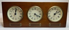 3 Time Zone World Clock Desk or Wall Wood Tested & Works