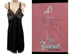 3 Vintage Baronet Black Lace Slip Dress Negligee Boudoir Lingerie  NWT/34 Boxed