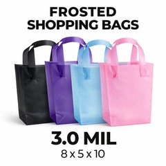 3.0 Mil Frosted Plastic Shopping Bags 8x5x10 Boutique Retail Gift Bags Colors