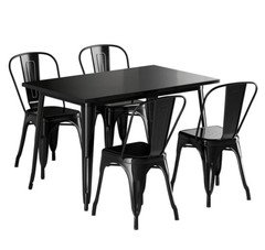 30" x 48" Rectangular Restaurant Table Standard Set with 4 Chairs Black Metal