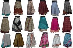 30PCs wholesale Lot Silk sari 2 Layer Magic Wrap Around Long Skirts Bohemian