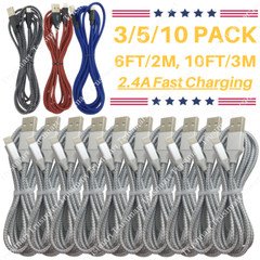 3/6/10PACK 6/10FT USB Data Charger Cables Cords For iPhone 5 6 7 8 Plus 11 13 14