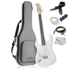 39" Full-Size Left Handed Electric Guitar Beginner Kit (White-White) w/ Gig Bag