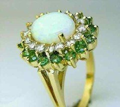 3Ct Oval Cut Fire Opal Emerald & Diamond Halo Engagement Ring 14K Yellow Gold F