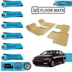 3D Molded Interior Car Floor Mat for Škoda Octavia 2013-UP(Beige) Anti-Allergic
