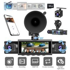 4 Channel Dash Cam Front Rear Inside Left Right 360° View Car Camera HD 1080P