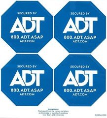  4 Count / 1 Sheet  A D T Security Alarm Window Stickers/Decals