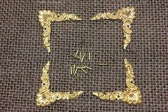4 Old Pressed Brass Corners Picture Frame Clock 1 1/4” Appliques ADORNMENTS
