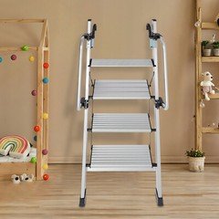 4-Step Floor Standing Bed Ladder Ladder w/ Adjustable Handrail 150kg/330.69lbs