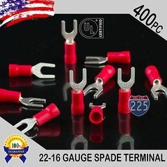 400 Pack 22-18 Gauge Vinyl Spade Fork Crimp Terminals #8 Stud Tin Copper Core UL