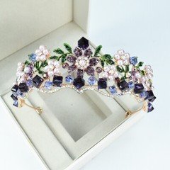 4.5cm Tall Purple Green Flower Crystal Wedding Queen Tiara Crown For Women