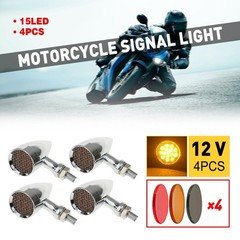 4pcs Bike Motorcycle LED Chrome Bullet Amber Blinker Turn Signal Driving Lights