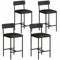 4Pk Black Bar Stools 25.5" PU Upholstered Counter Chair With Footrest Easy Assem