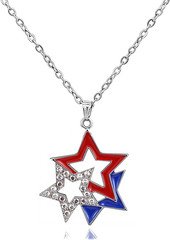 4Th of July Necklace Patriotic Rhinestone Red White Blue American USA Flag Penda