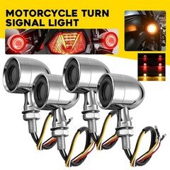 4X Chrome Motorcycle Amber LED Bullet Turn Signals Running Tail Brake Light 12V（