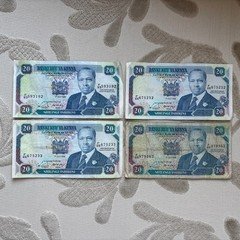  4x Vintage Kenyan Kenya 20 Shillings Notes