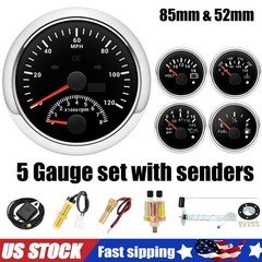 5 Gauge Set 85mm GPS Speedometer 120MPH with Tacho/Fuel/Oil/Temp/Volt W/Senders
