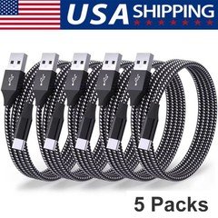 5-Pack Braided USB C Type-C Fast Charging Data SYNC Charger Cable Cord 3/6/10FT