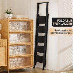 5 Step Ladder, Foldable Step Stool, Aluminum Step Ladder with Anti-Slip Pedal