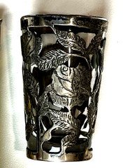 5 Vintage 925 AR Sterling Mexico Hand Openwork Roses Shot Clear Glass Sleeves