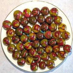 50 D.A.S. WILDFIRE Marble Lot KETCHUP & MUSTARD Yellow Base Marbles Oxblood M/M-