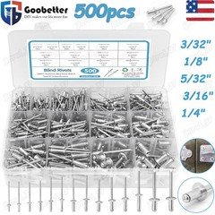 500pcs Pop Rivets Assortment Kit 14 Size SAE Assorted Aluminum Blind Rivets Set