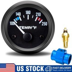 52mm Car Auto LED Water Temp Temperature Gauge 100-250℉ With 40mm Sensor Adapter