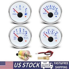 52mm White Fuel Level Oil Pressure Water Temp Volt With Sensor For Boat Car US