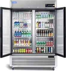 54" Commercial Glass Door Refrigerator, 2 Door Reach-In Merchandiser 49 Cu.ft