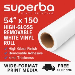 54”x150’ Gloss Printable Vinyl Roll Removable Adhesive Eco Solvent