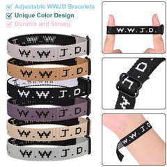 6 Color WWJD Adjustable Christian Bracelets Pack for Men Women