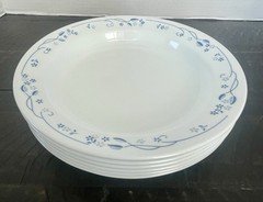  6 Corelle Provincial Blue 15 oz Flat Rim Pasta Soup Bowls 8.5" Vintage