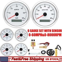 6 Gauge Set 85mm GPS Speedometer 60MPH&Tacho 8000RPM With Sensor for Boat Car US