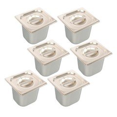 6 Pack 1/6 Size Hotel Pans Steam Table Pan Stainless Steel 6" Deep W/Lids