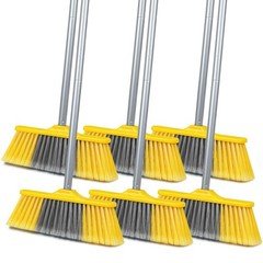 6 Pack Soft Bristle Indoor Brooms with 55" Long Handle, Heavy B-yellow 6pk