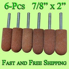 6 Pcs A11 Vitrified Mounted Point, 60 Grit, Aluminum Oxide, 7/8" Dia. 2" long