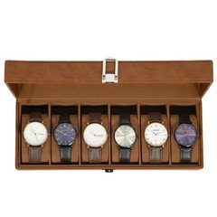 6 Slots Watch Box PU Leather Clear Top Storage Jewelry Organizer Display Case