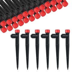 60 Pcs Red Drip Irrigation Emitters with Stake - Adjustable 1/4 inch, 