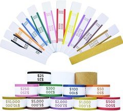 **600pc Money Bands Self-Adhesive Currency Straps 12 ABA Colors Bill Wrappers**